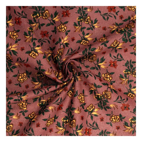 Dusty Pink Floral Print Linen Look Fabric by the Metre