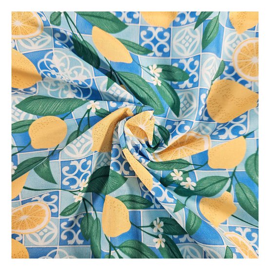 Mediterranean Lemons Cotton Fabric by the Metre