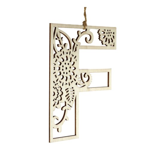 Wooden Filigree Hanging Letter F 12cm