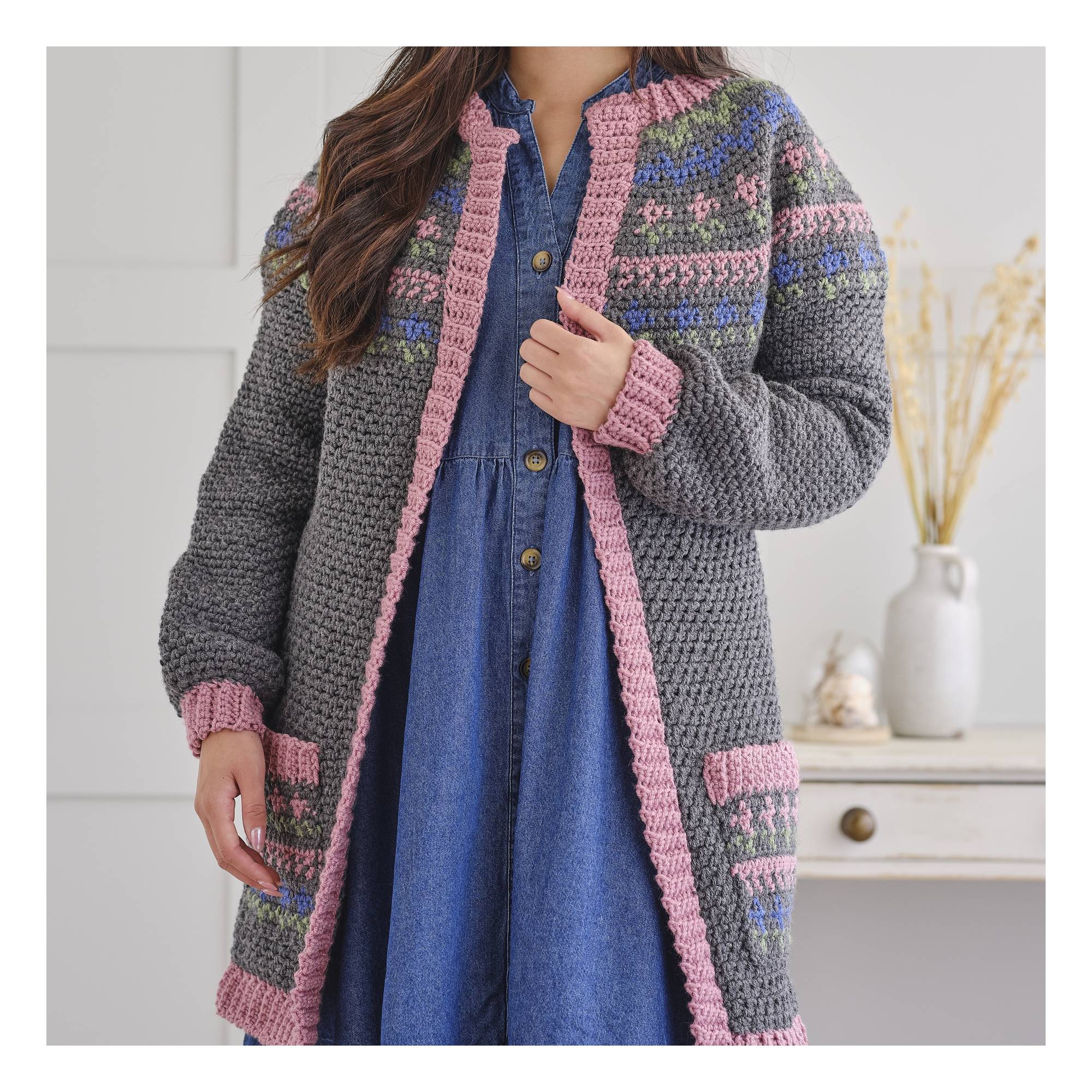 Knitcraft Crochet Flower Fair Isle Cardigan Digital Pattern 0359