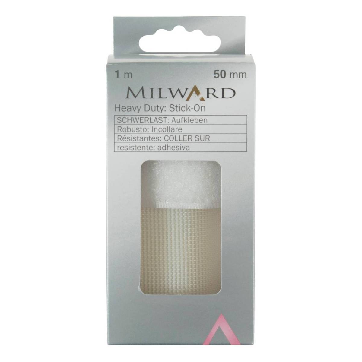 Milward White Stick-On Heavy Duty Hook and Loop Tape 50mm x 1m