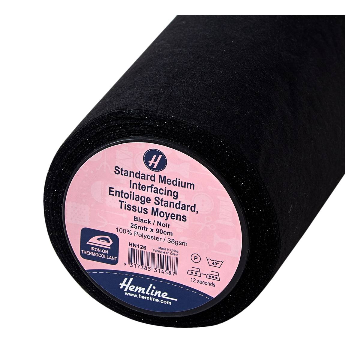 Hemline Black Standard Medium Interfacing 90cm x 25m
