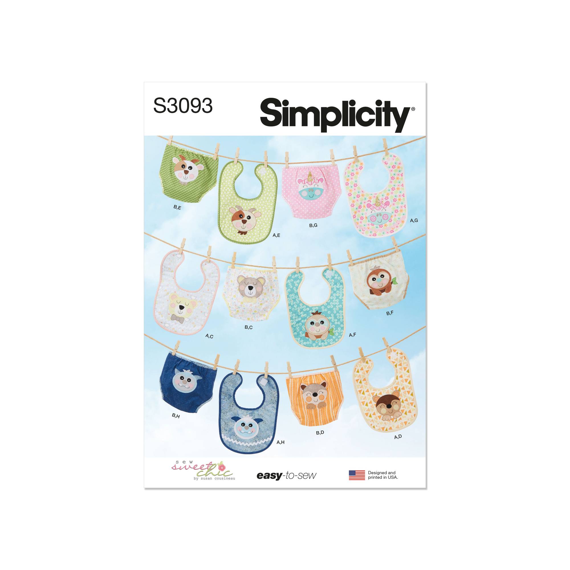 Simplicity Babies’ Bibs and Nappy Cover Sewing Pattern S3093
