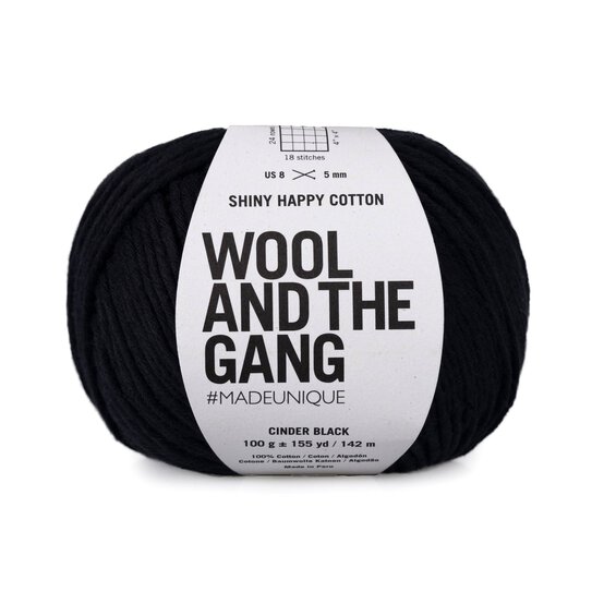 Wool and the Gang Cinder Black Shiny Happy Cotton 100g