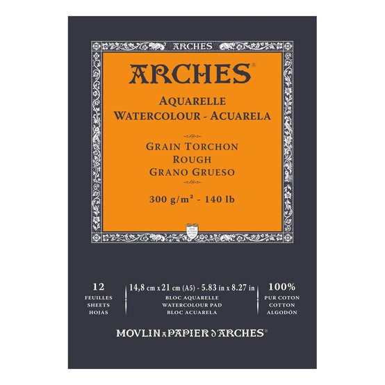 Arches Rough 300g Watercolour Paper A5 12 Sheets