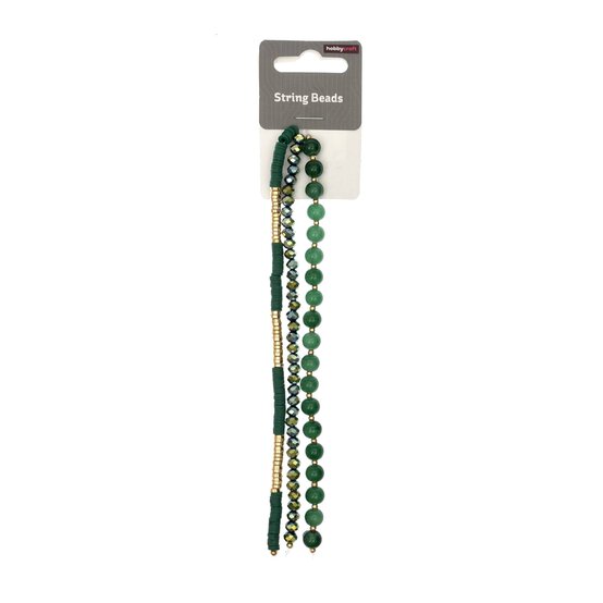 Green and Gold String Beads 18cm 3 Pack