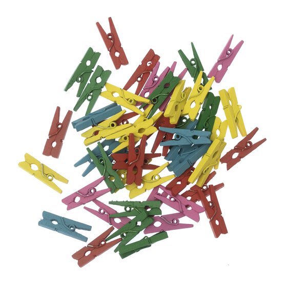 Mini Bright Wooden Pegs 50 Pack