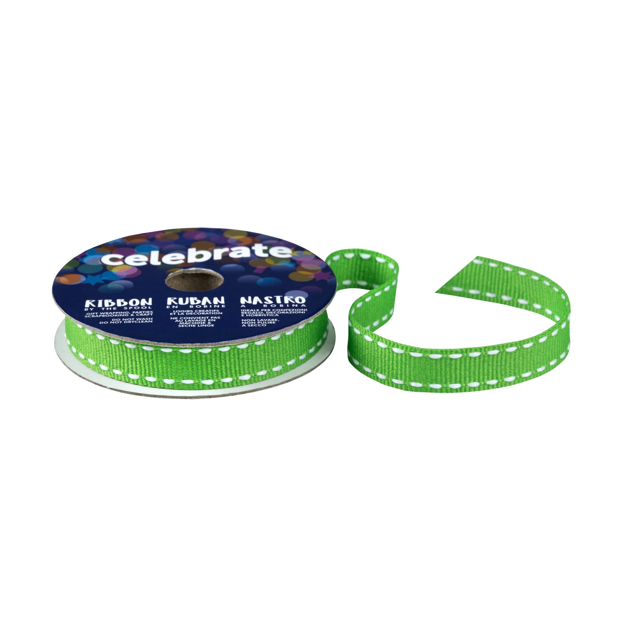Lime Green Grosgrain Running Stitch Ribbon 9mm x 5m