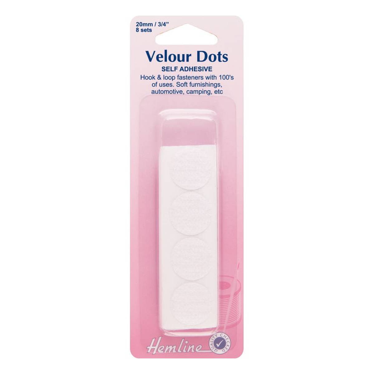 Hemline White Hook and Loop Dots 20mm 8 Pack