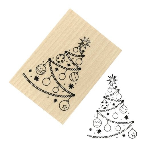 Bauble Tree Wooden Stamp 5cm x 7cm