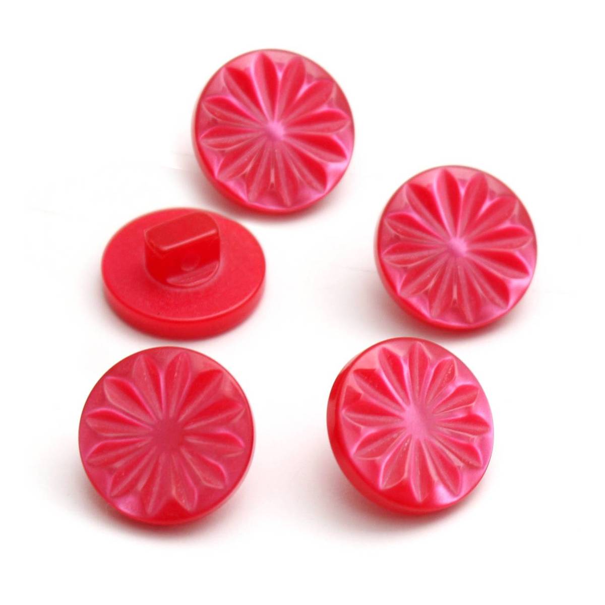 Hemline Red Round Shanked Buttons 15mm 5 Pack