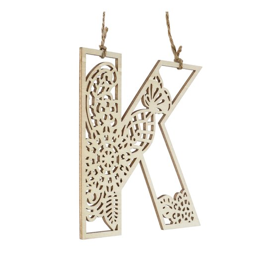 Wooden Filigree Hanging Letter K 12cm