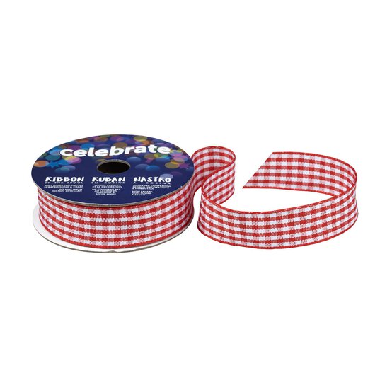 Red Gingham Ribbon 15mm x 4m