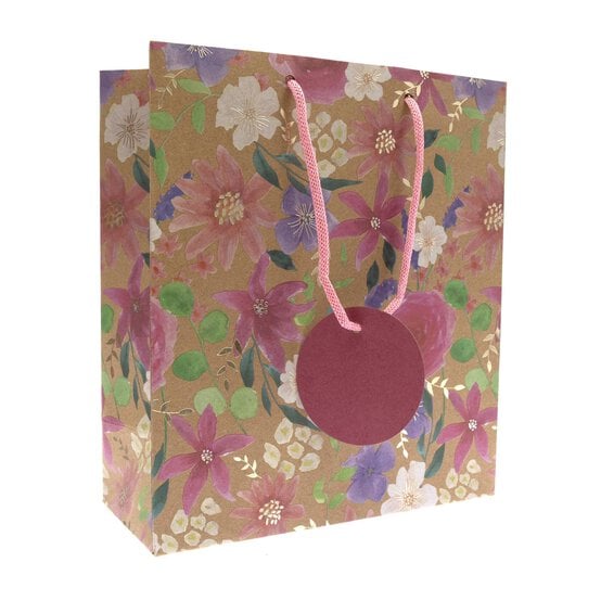 Kraft Floral Print Gift Bag 26.5cm x 33cm
