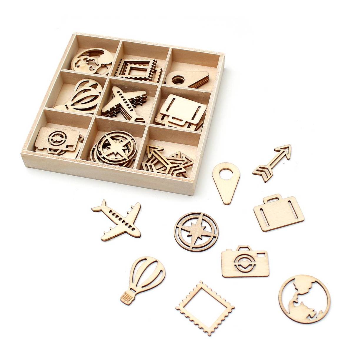 Travel Wooden Embellishments 45 Pack
