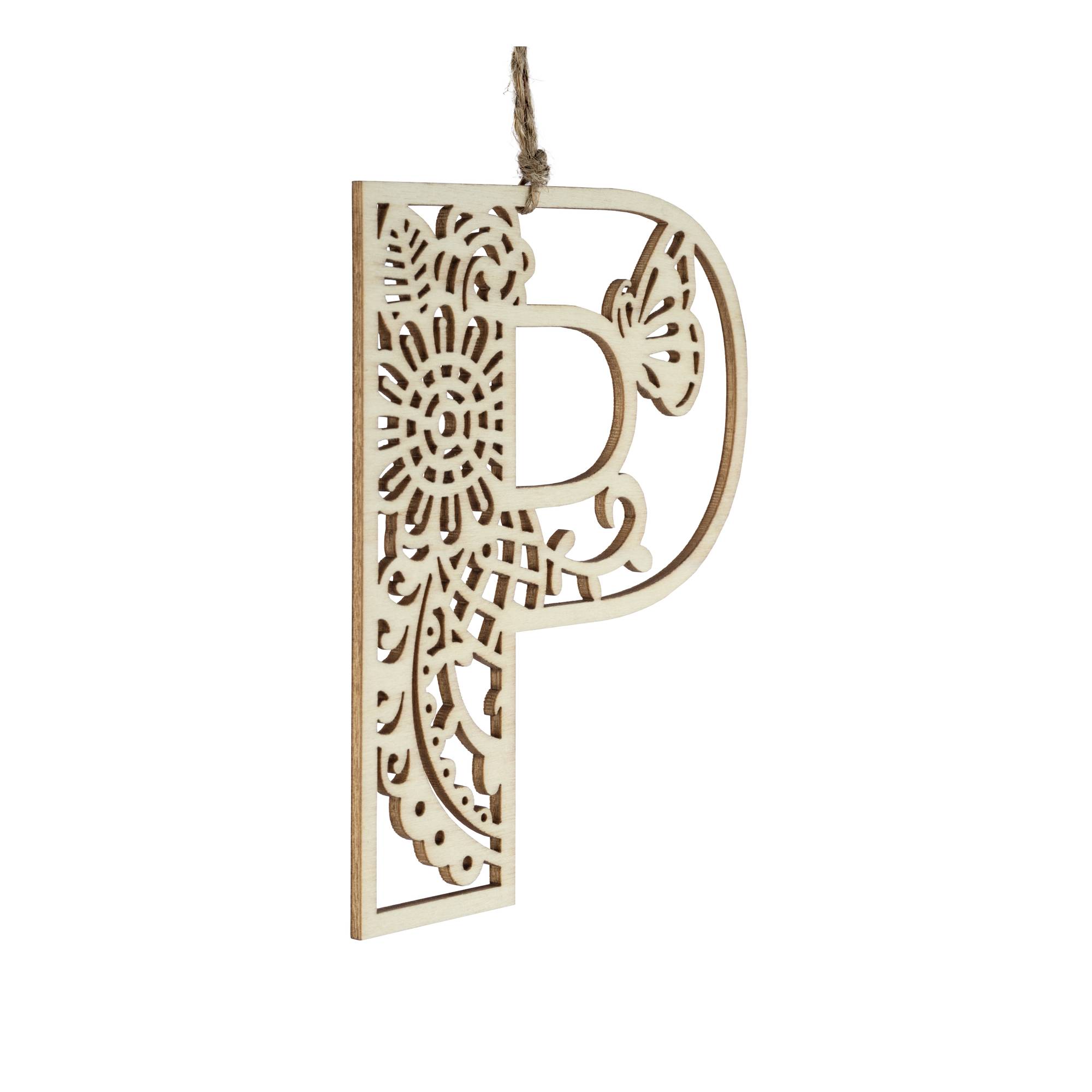 Wooden Filigree Hanging Letter P 12cm