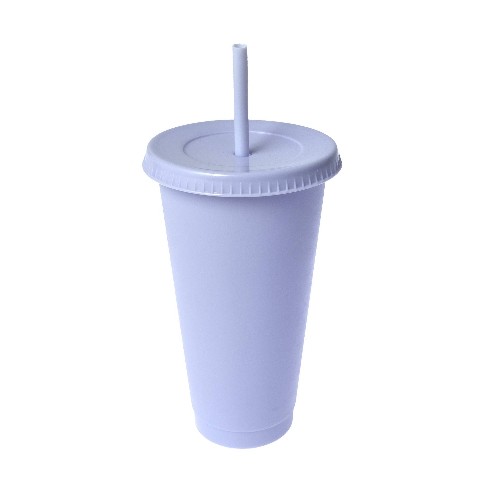 Purple Plastic Cup with Straw