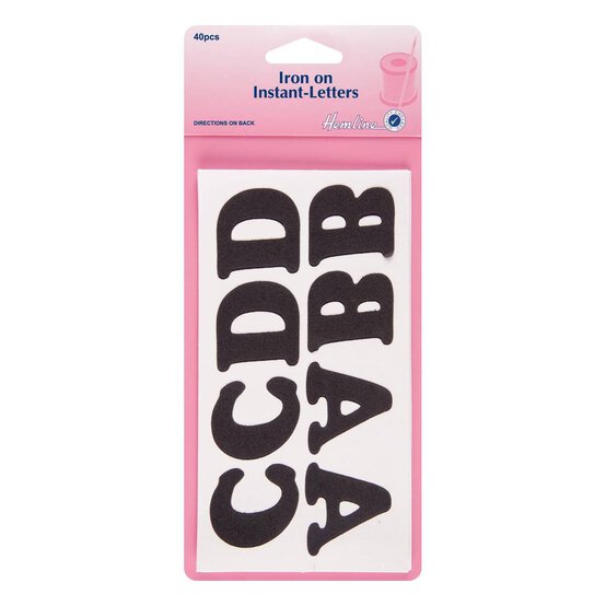 Hemline Black Iron On Instant Letters 40 Pack