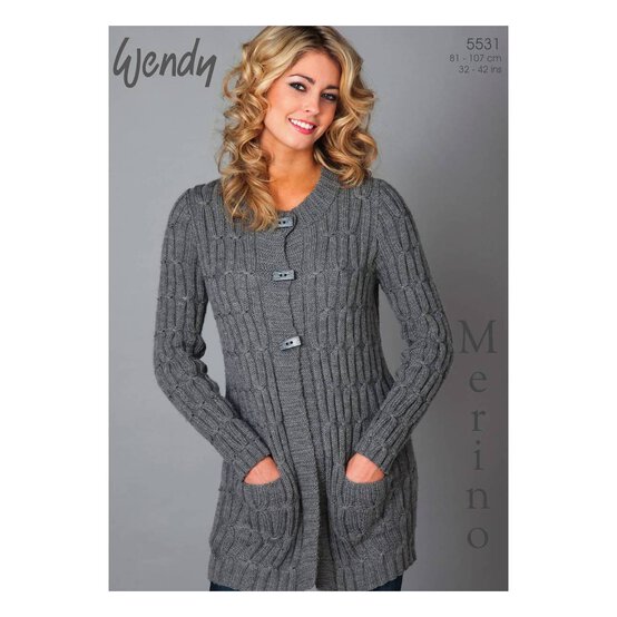 Wendy Merino DK Long Line Cardigan Digital Pattern 5531