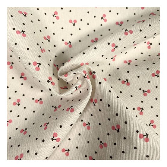 Cream Cherries Polycotton Print Fabric by the Metre