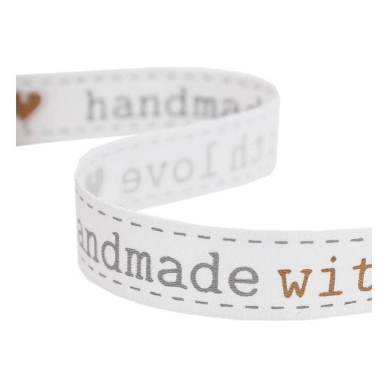 Gold and Grey Handmade with Love Satin Ribbon 12mm x 4m