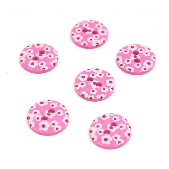 Hemline Pink Novelty Patterned Button 6 Pack