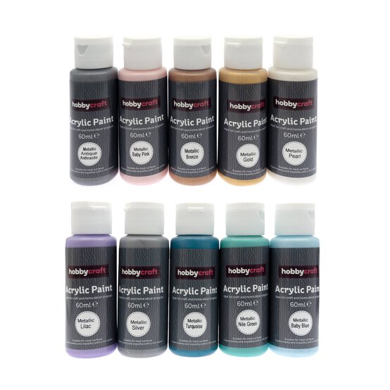 Metallic Acrylic Craft Paint 60ml 10 Pack