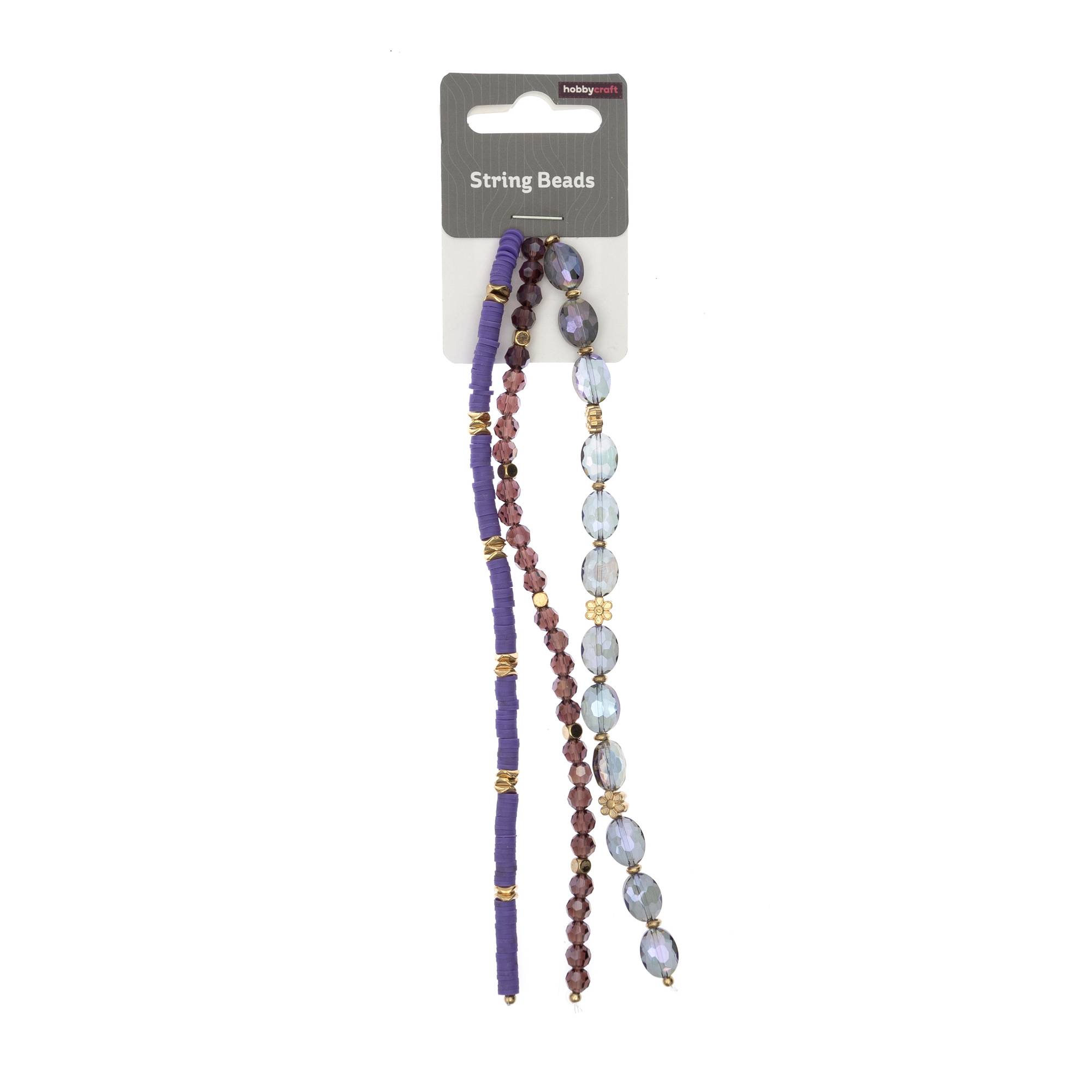 Blue and Gold String Beads 18cm 3 Pack
