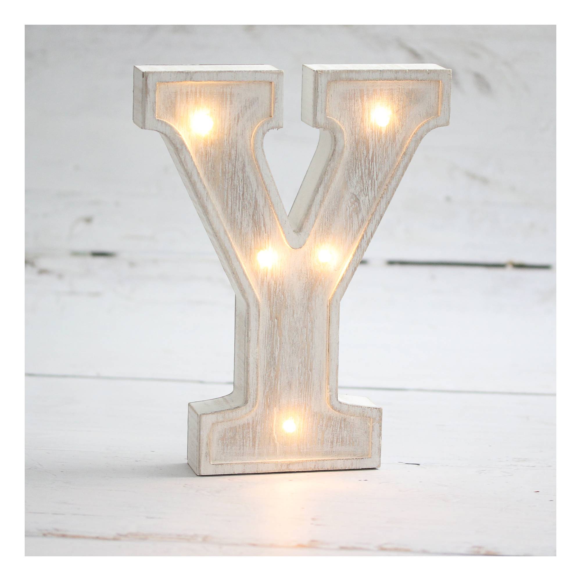 White-Washed Wooden LED Letter Y 21cm