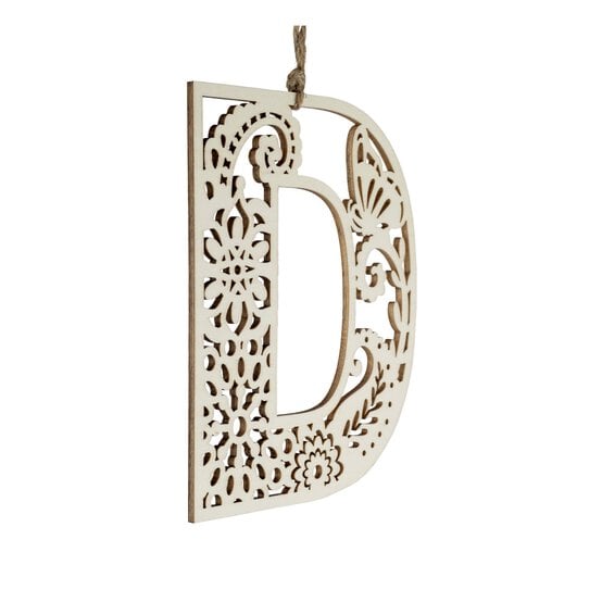 Wooden Filigree Hanging Letter D 12cm