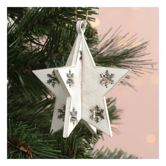 White Wooden Star Decoration 10cm