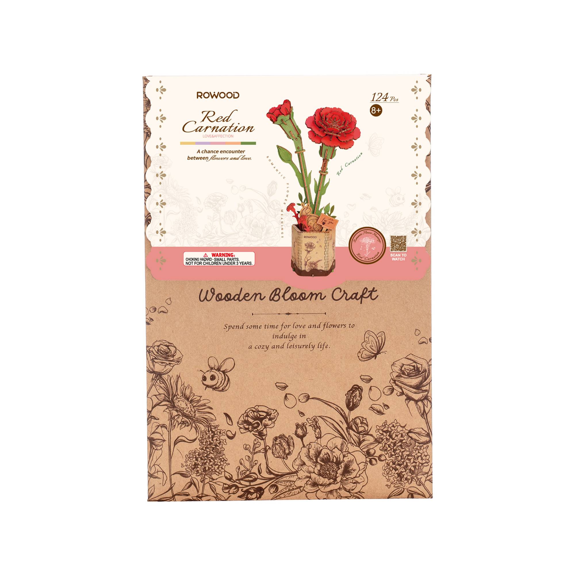 Rowood Red Carnation Wooden Flower Kit