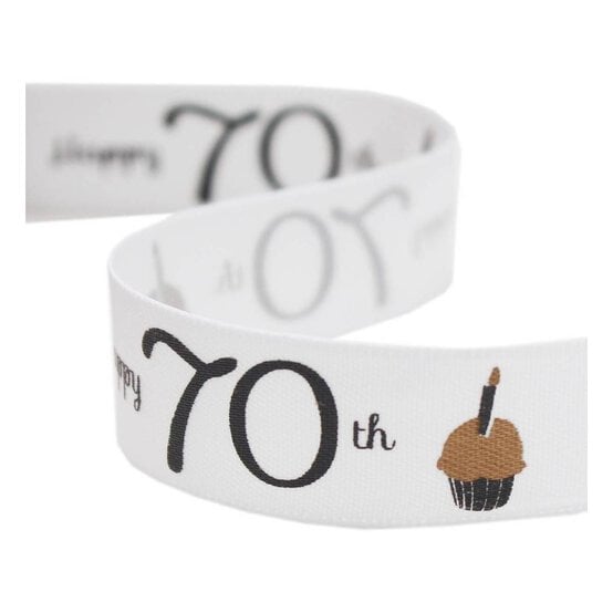 Happy 70th Satin Ribbon 16mm x 4m