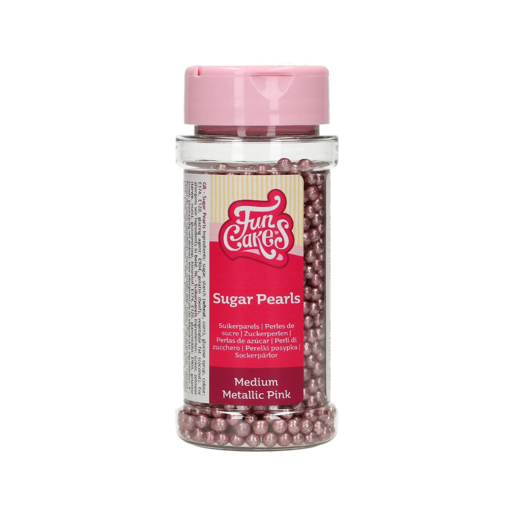 FunCakes Metallic Pink Sugar Pearls 4mm 80g