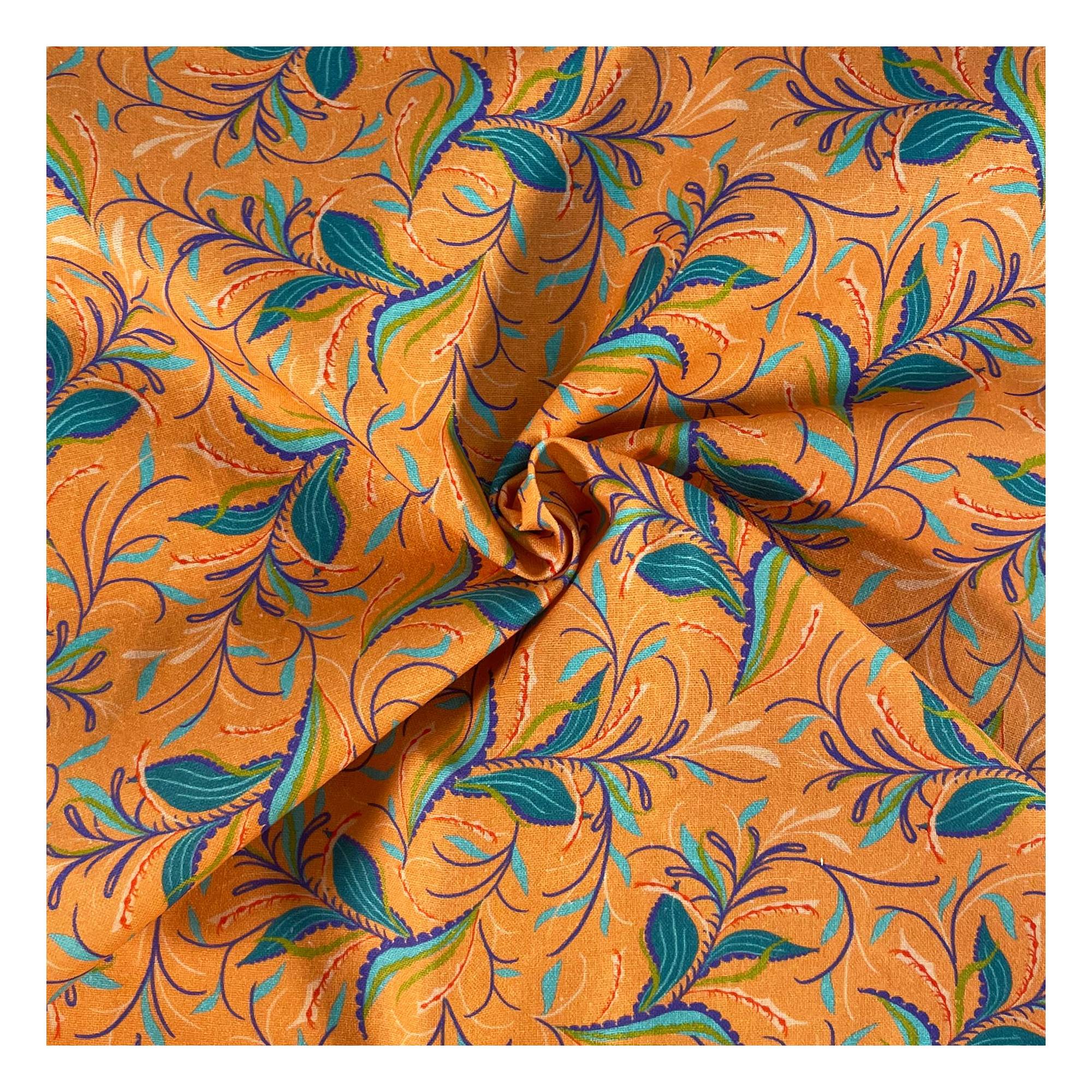 Artisan Orange Leaves Cotton Fabric by the Metre