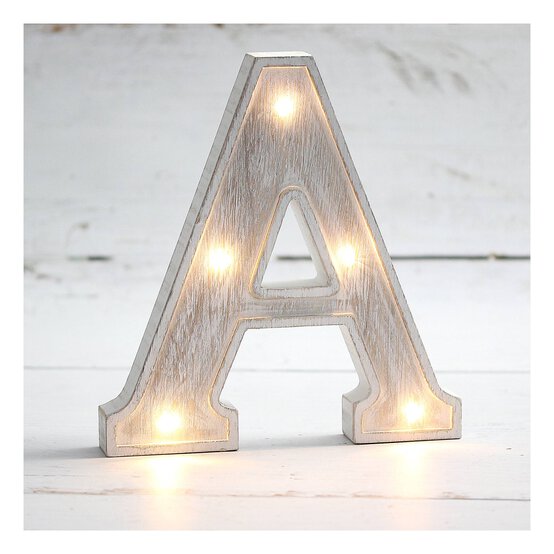 White-Washed Wooden LED Letter A 21cm