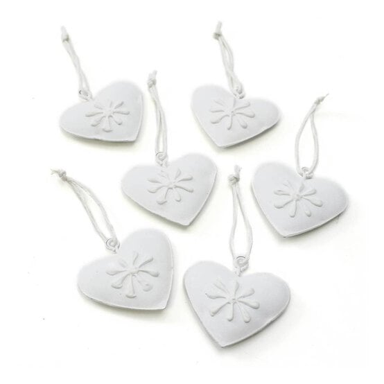 White Metal Heart Hanging Decoration 6 Pack
