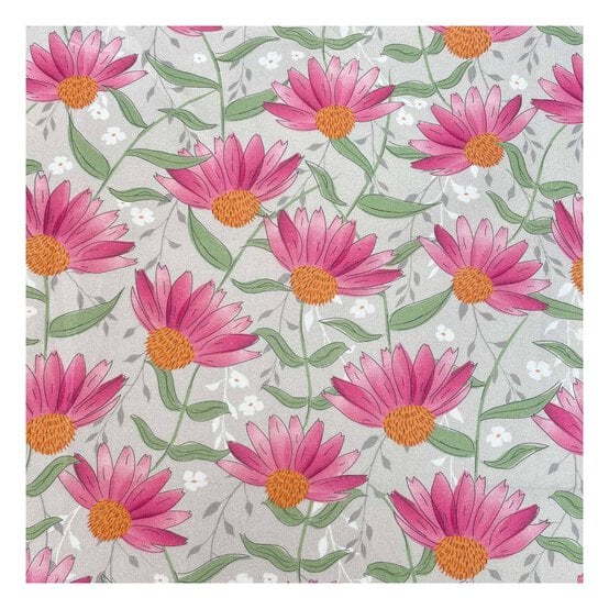 WI Grey Cone Flower Cotton Fabric by the Metre