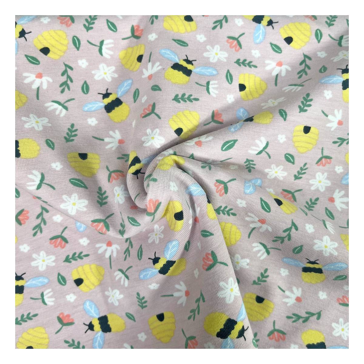 Bees Cotton Spandex Jersey Fabric by the Metre