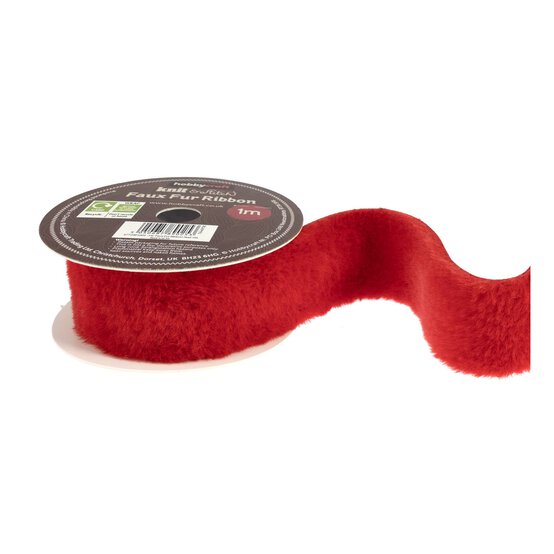 Red Faux Fur Ribbon 3.5cm x 1m