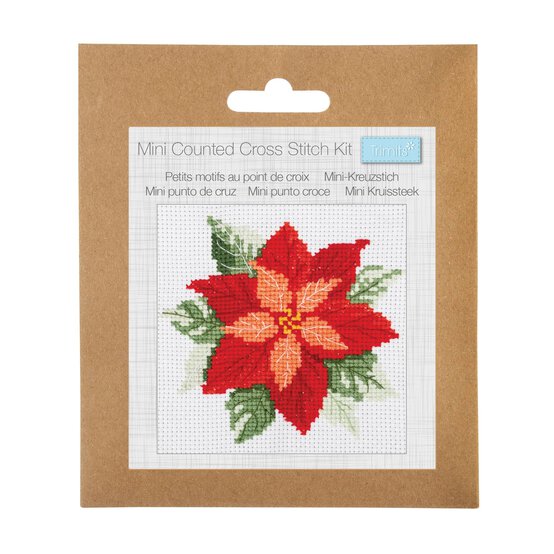 Trimits Poinsettia Counted Cross Stitch Kit 13cm x 13cm