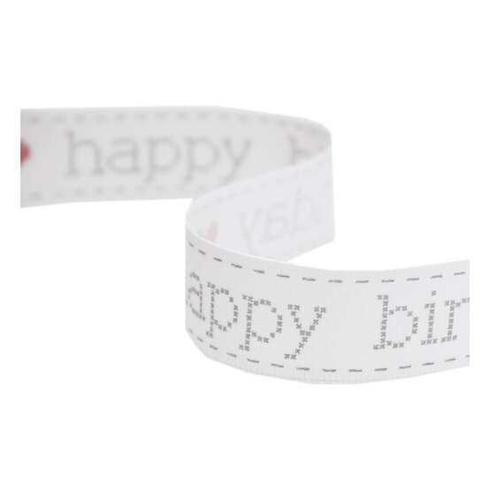 Red and Grey Happy Birthday Satin Ribbon 16mm x 4m