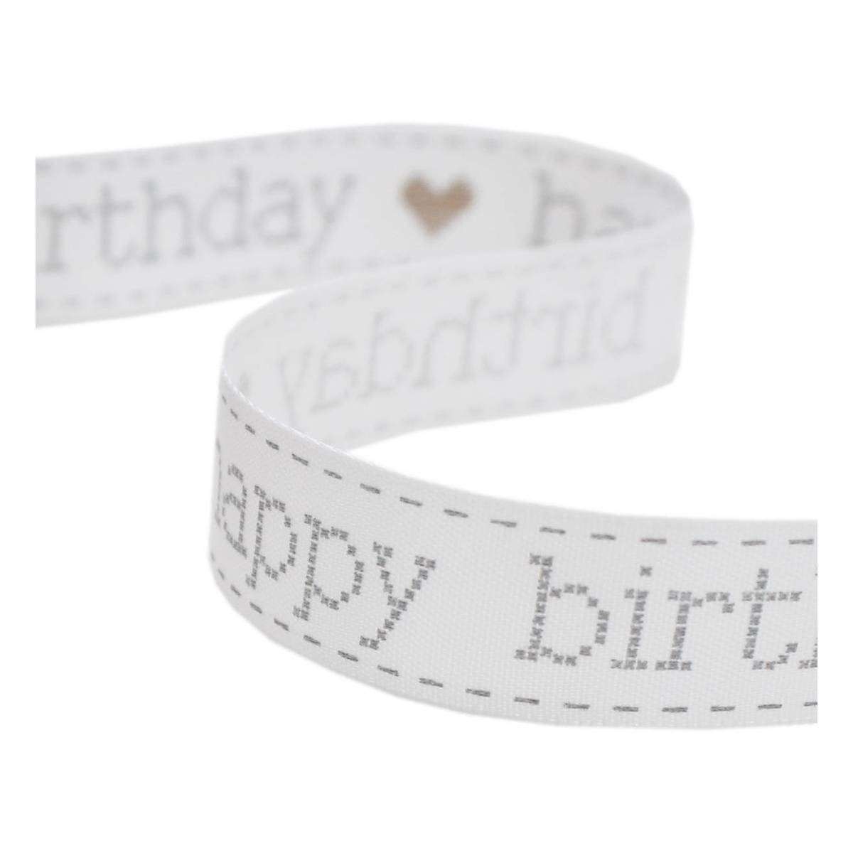Gold and Grey Happy Birthday Satin Ribbon 16mm x 4m
