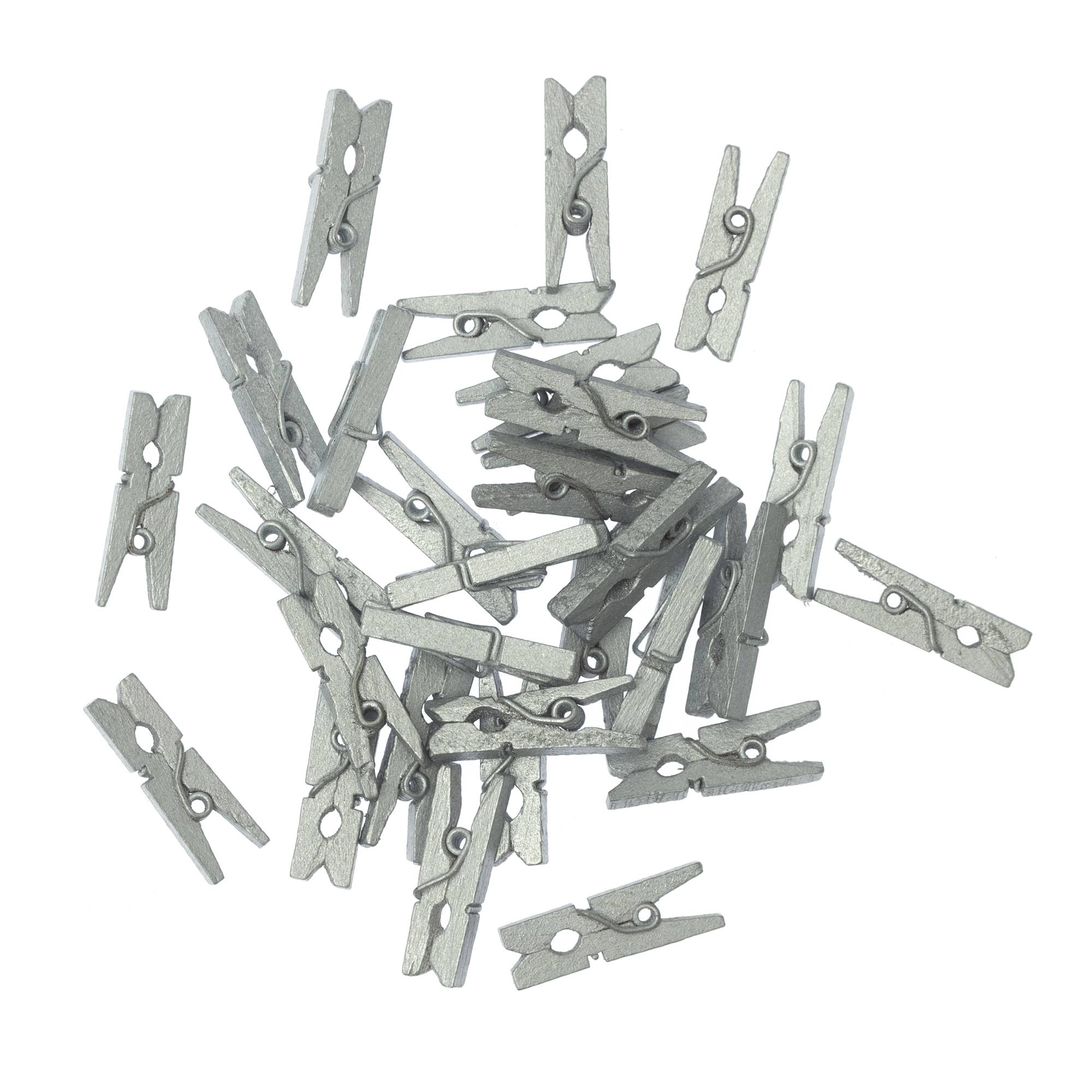 Mini Silver Wooden Pegs 30 Pack