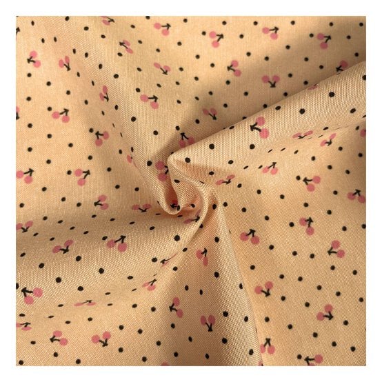 Apricot Cherries Polycotton Print Fabric by the Metre