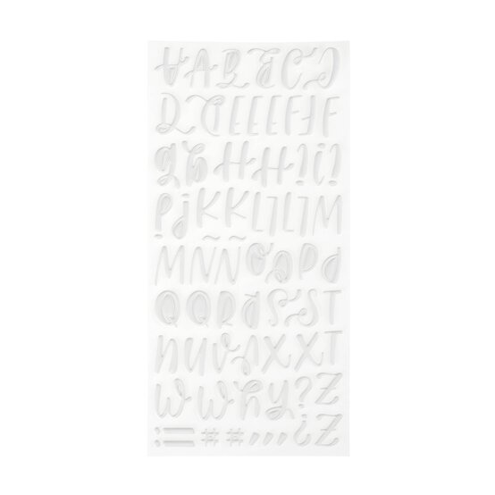 Matt White Puffy Script Alphabet Stickers