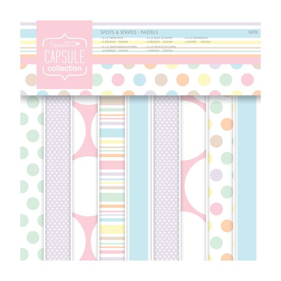 Papermania Pastel Spots and Stripe Paper Pad 6 x 6 Inches 18 Sheets