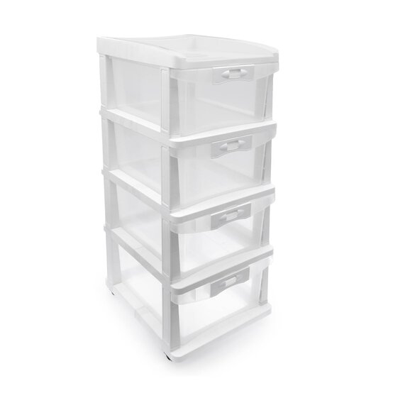 White Storage Tower with Wheels 4 Drawers