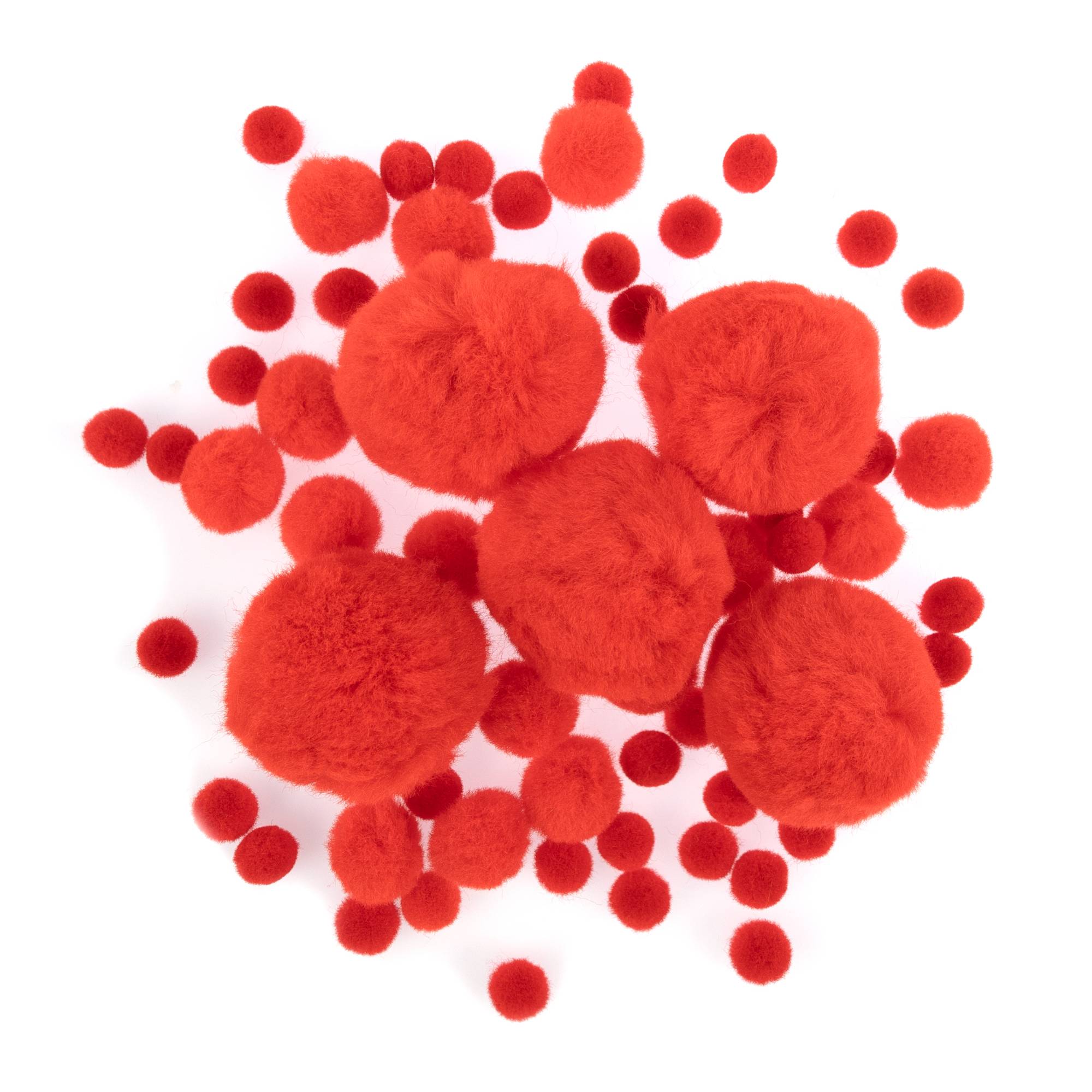Bright Red Pom Poms 60 Pack