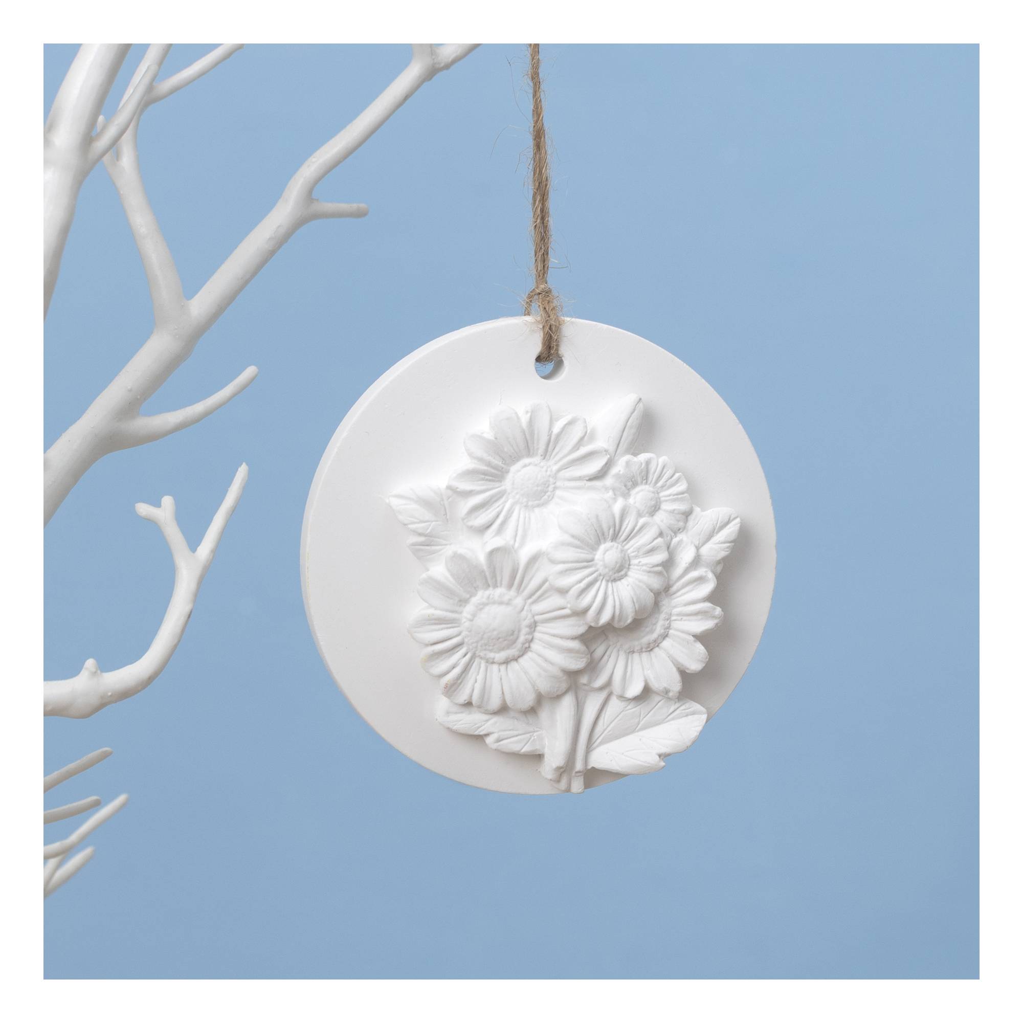Hanging Plaster Floral Tile Decoration 7cm